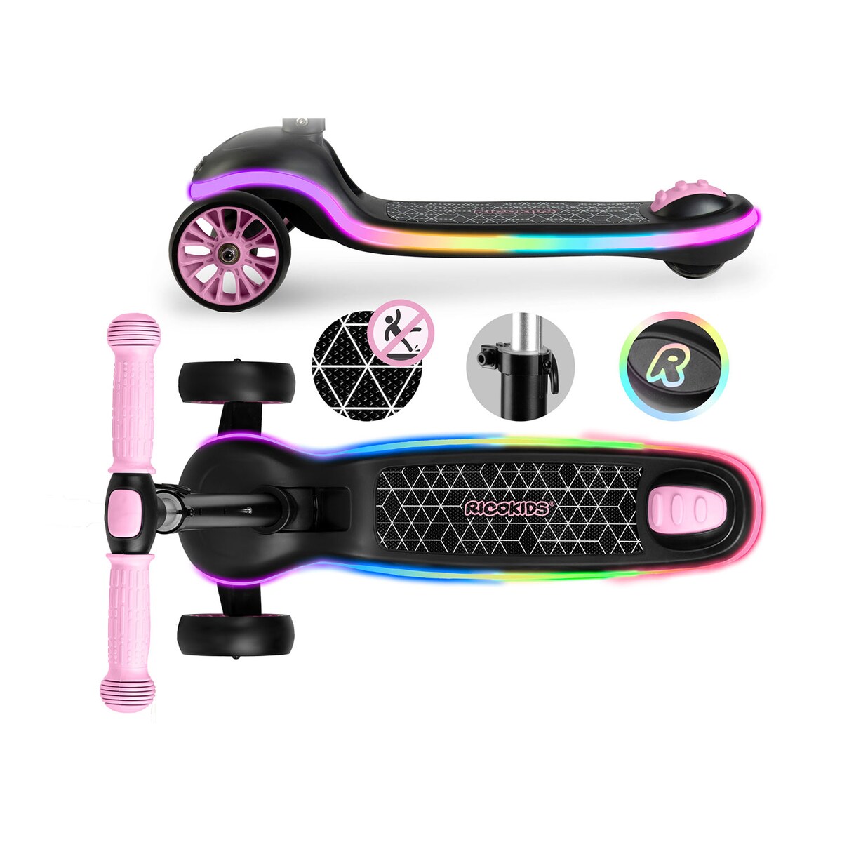 Hulajnoga dla dzieci trójkołowa Leddi czarna-różowa