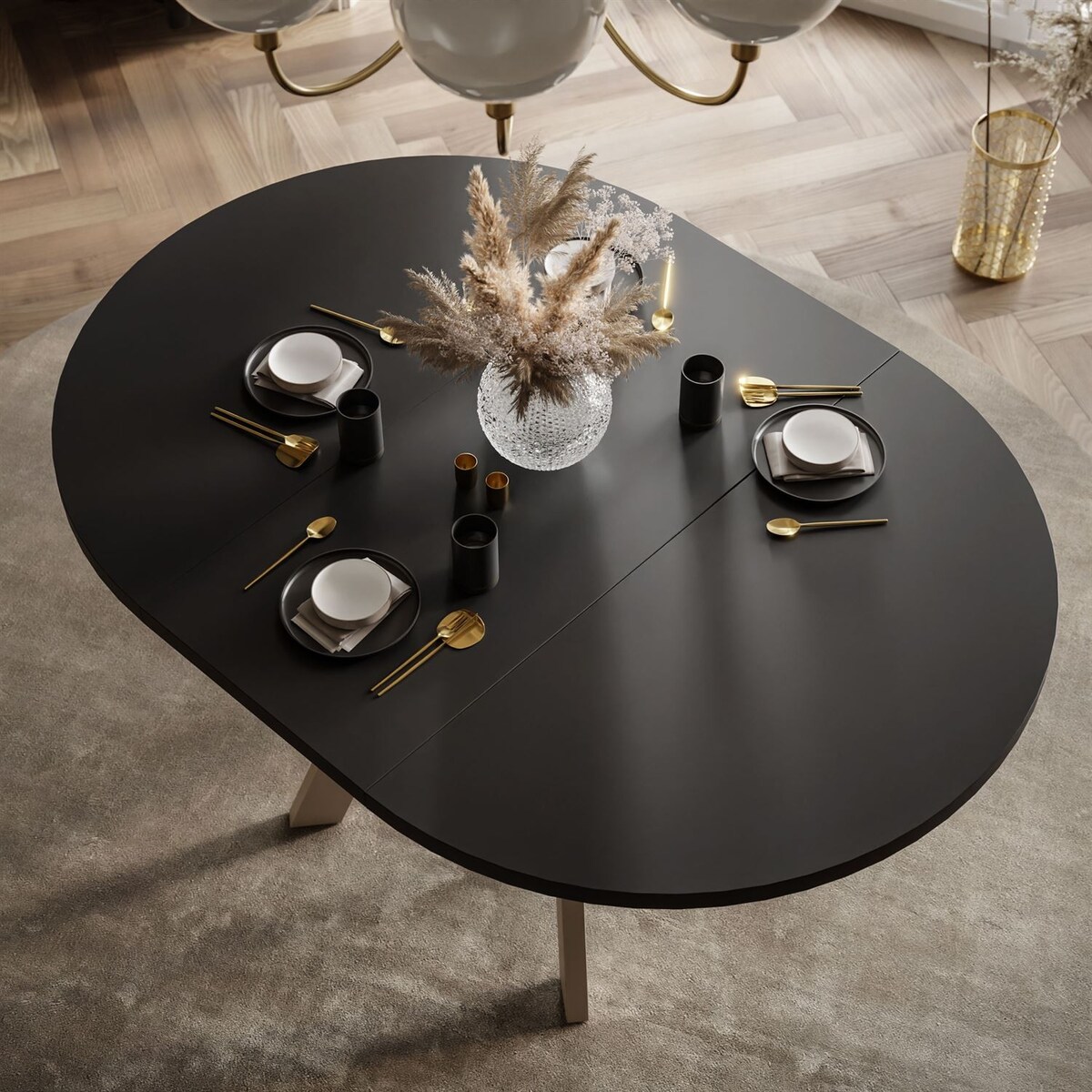 Okrągły stół rozkładany VOLTA MATT, nogi kaszmir, blat czarny