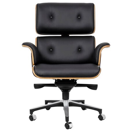 Skórzany fotel do gabinetu Lounge czarny sklejka różana, King Home