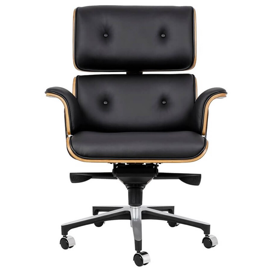 Skórzany fotel do gabinetu Lounge czarny sklejka różana, King Home