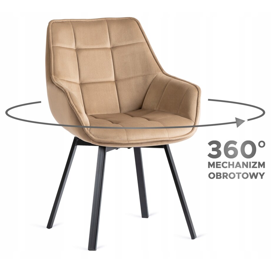Krzesło Tapicerowane Do Jadalni Kuchni Salonu Obrotowe 360 Beżowe LUNA