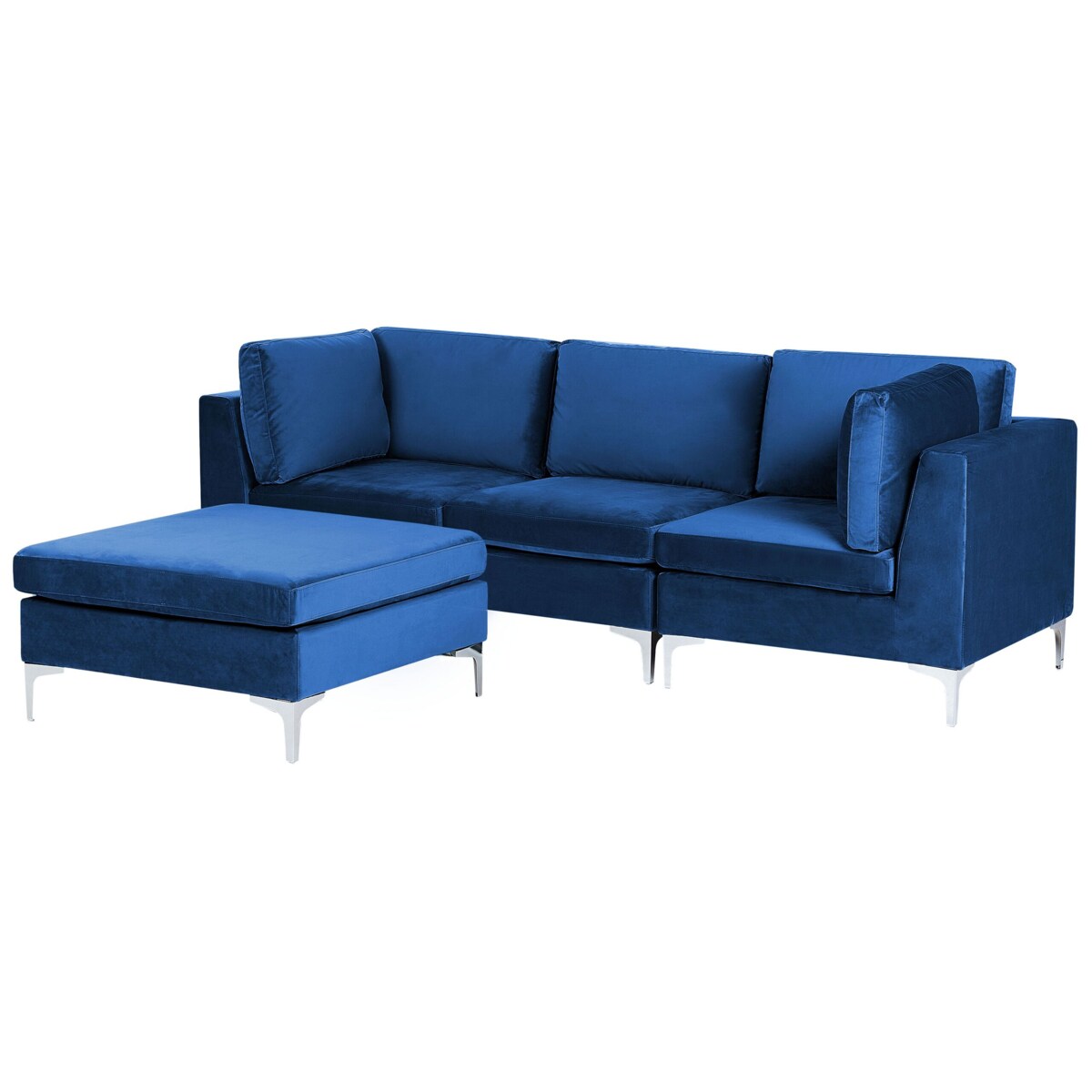 Sofa modułowa 3-osobowa z otomaną welurowa niebieska EVJA