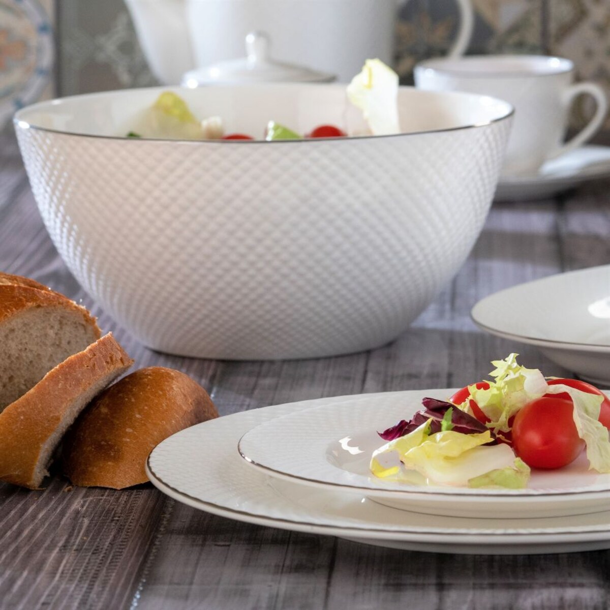 VILLA ITALIA Serwis obiadowy porcelanowy na 6 osób BARI PLATIN