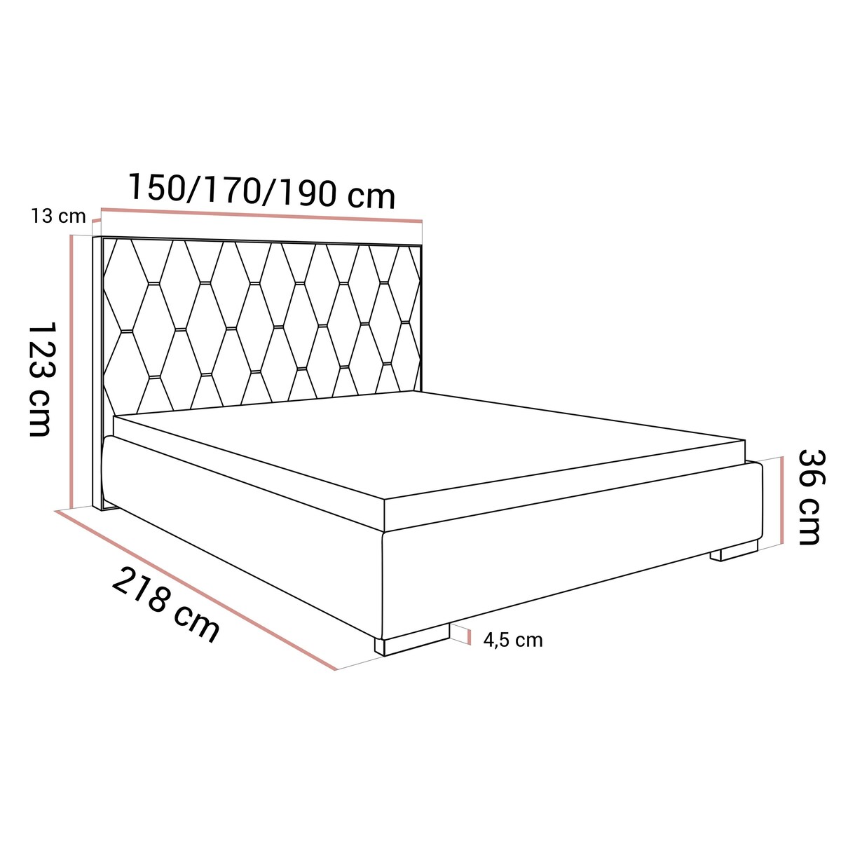 Łóżko tapicerowane IZOLDA z wysokim zagłówkiem, selaż 34, 140x200, Royal Velvet 250