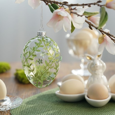 VILLA ITALIA Bombka szklana jajko zielone listki 11,5 cm
