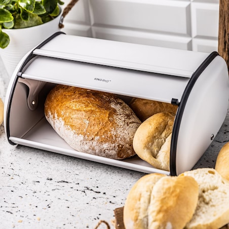 Chlebak stalowy duży 44cm biały matowy pojemnik na chleb pieczywo bułki KINGHOFF
