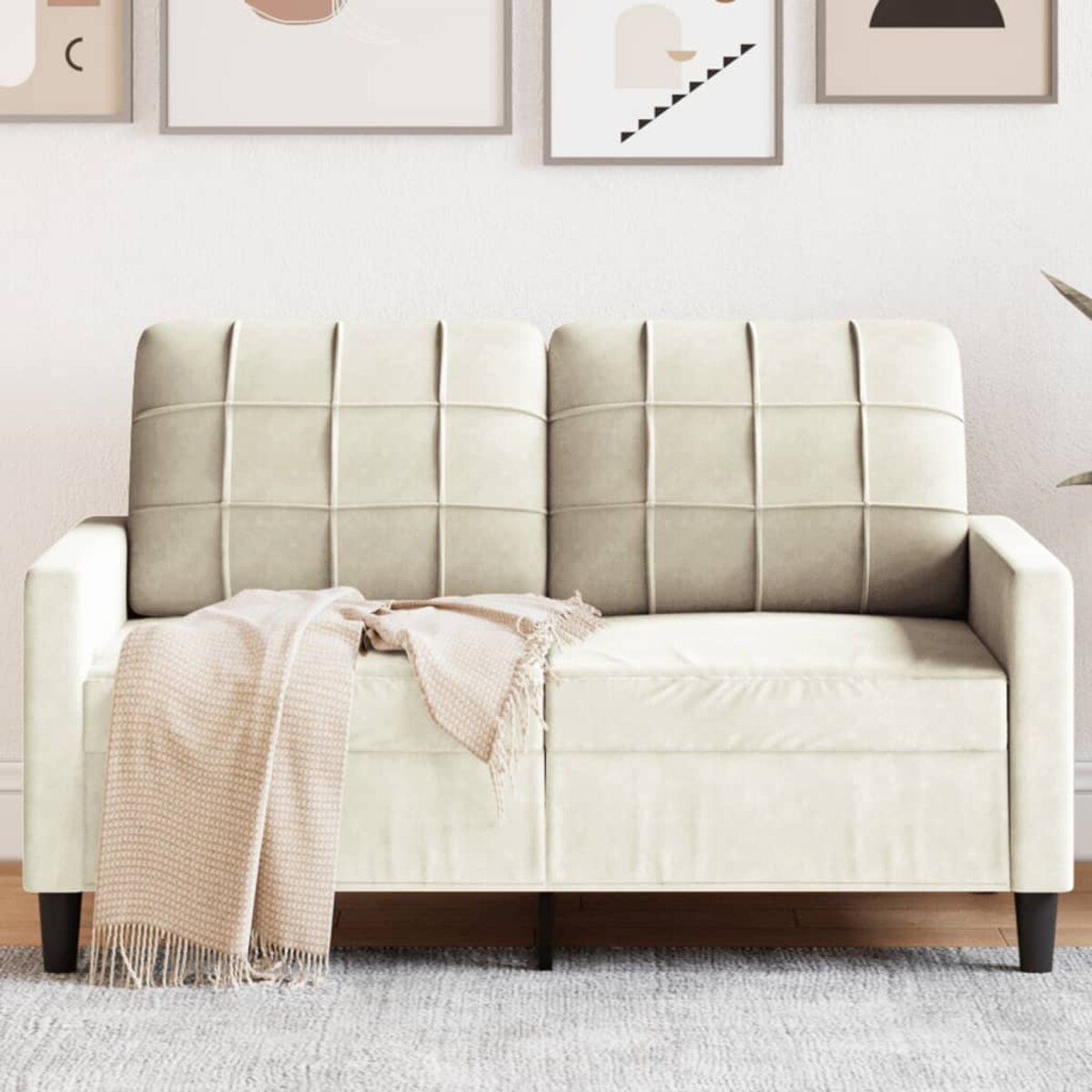 vidaXL Sofa 2-osobowa, kremowy, 120 cm, tapicerowana aksamitem