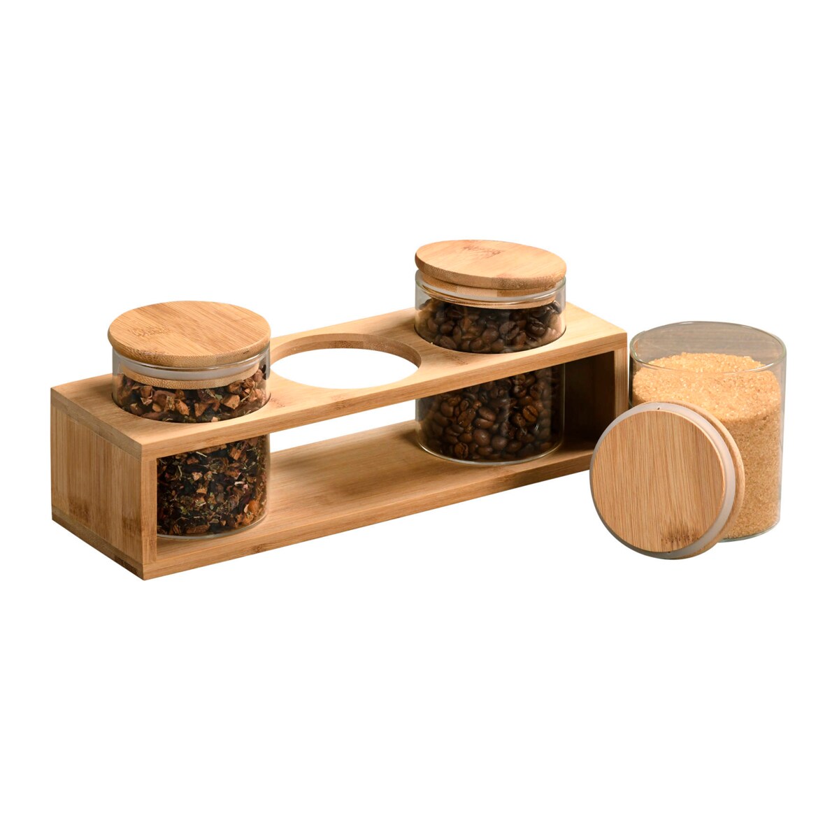 Słoiki do przechowywania, hermetycznie zamykane, bambusowa półka, 3 sztuki, Kesper