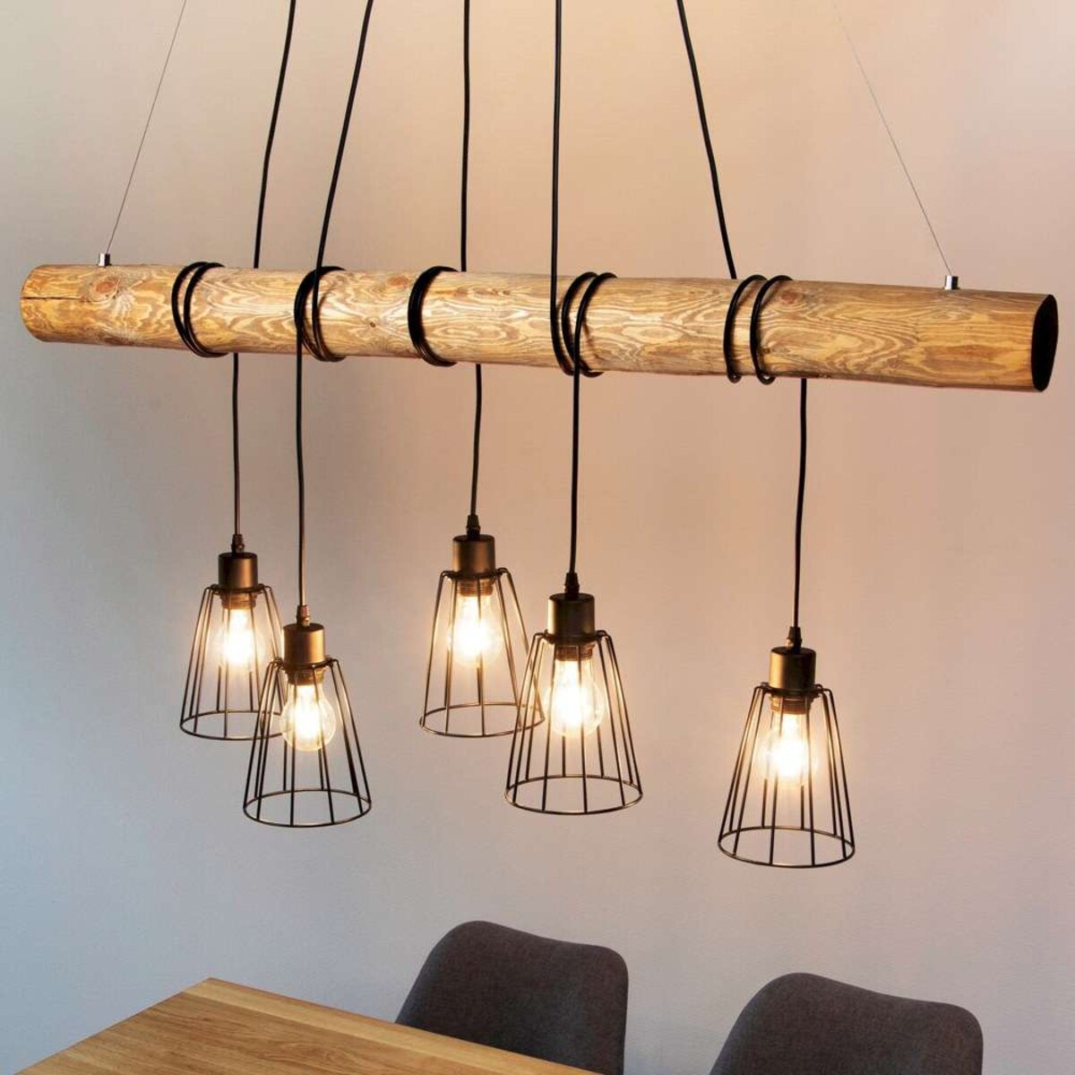 Rustykalna LAMPA wisząca TRABO LONG 69204504 Spotlight drewniana OPRAWA ekologiczny ZWIS sosna bejcowana czarny