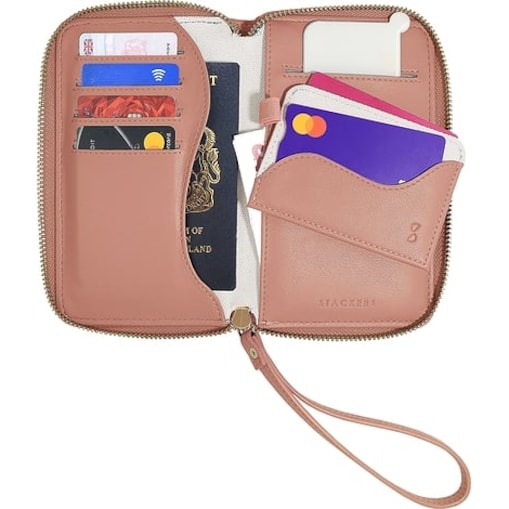 Portfel damski Stackers Wave kremowo-brzoskwiniowy z etui na karty i lusterkiem