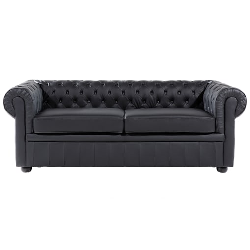 Sofa 3-osobowa skórzana czarna CHESTERFIELD