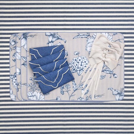 Dwustronny bieżnik Blossom Blue & Stripes – 50 × 150 cm