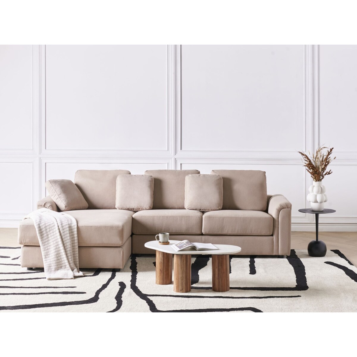 Sofa narożna prawostronna KOHLO Beżowoszary Tkanina Prawostronny