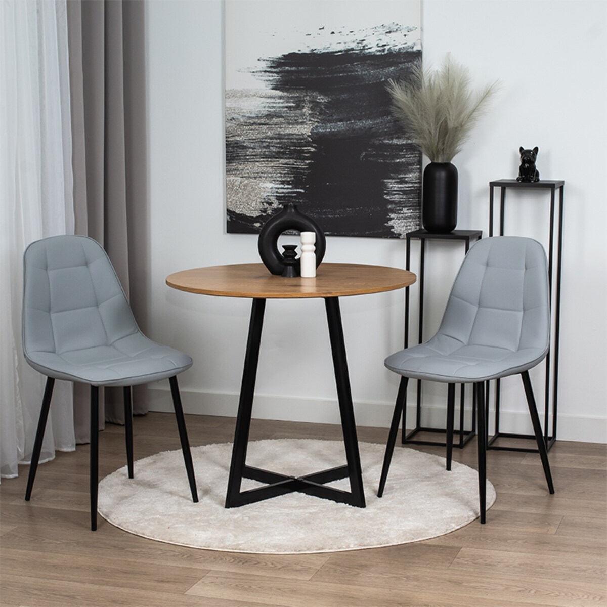 Krzesło Masimo jasnoszare ekoskóra z czarnymi nóżkami