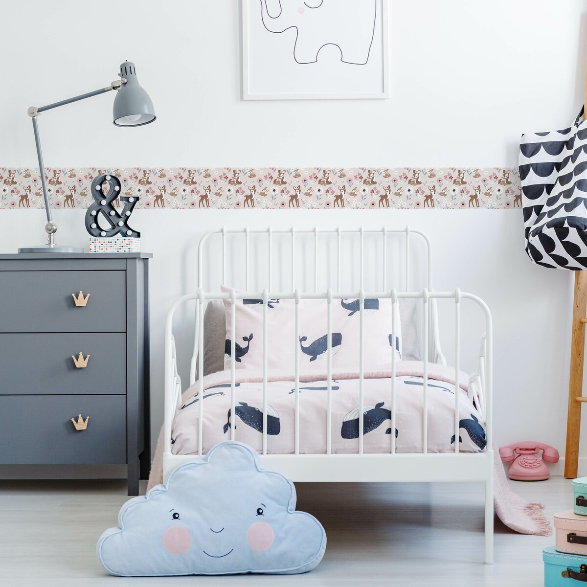 Pasek Dekoracyjny Bordiura Do Pokoju Dzieci JELONKI Kwiatki Rośliny Boho