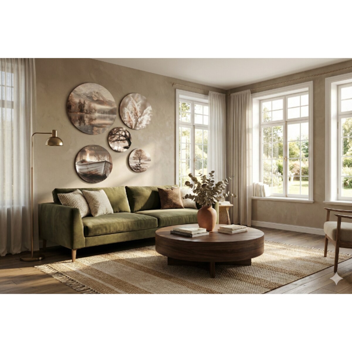 Obrazy Okrągłe na ścianę Beżowy Zestaw do pokoju salonu sypialni Boho