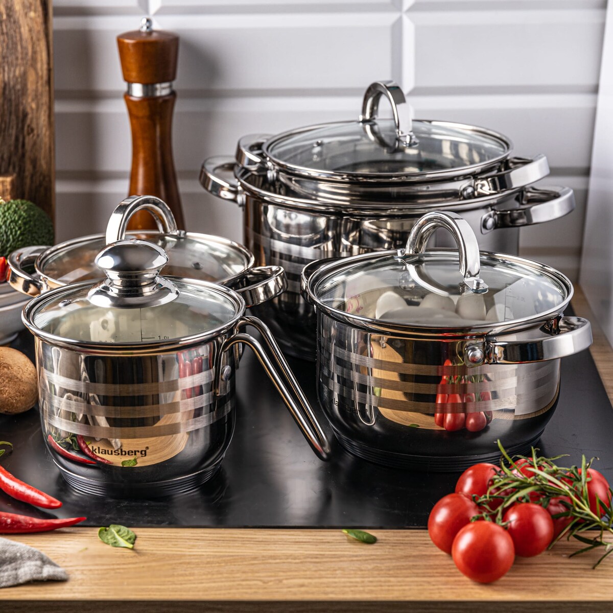 Zestaw garnków stalowych 10 ele. 1.7/2.1/2.9/3.9/6.6L KLAUSBERG