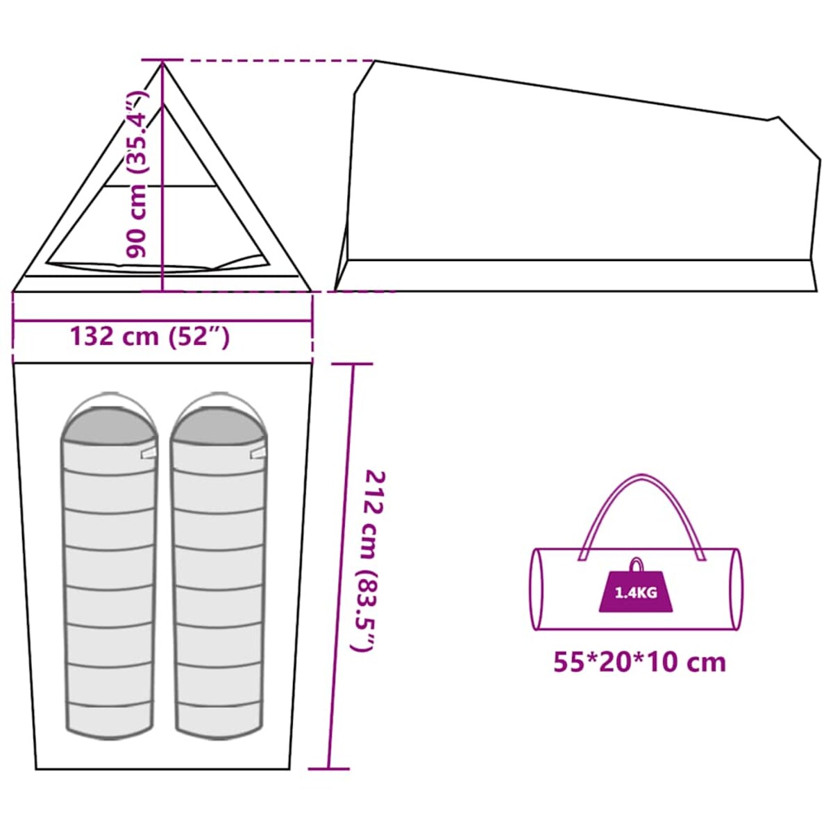 vidaXL Namiot turystyczny, 2-os., brązowy, wodoszczelny