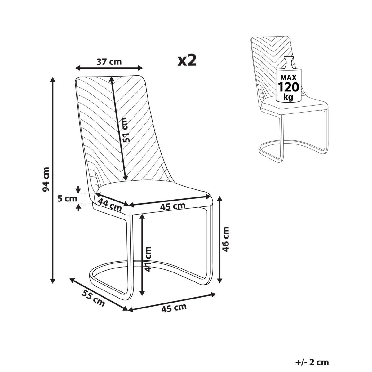 Zestaw 2 krzeseł do jadalni welurowy złamana biel ALTOONA