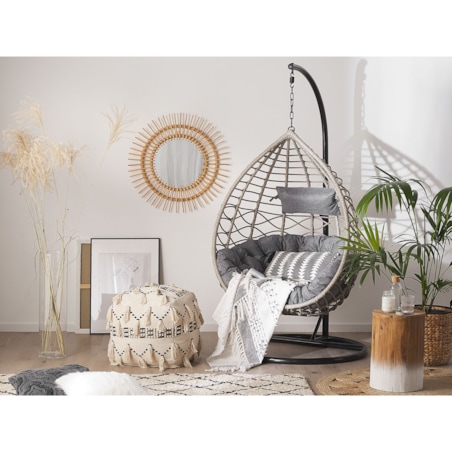 Fotel wiszący ze stojakiem z technorattanu szary ARSITA