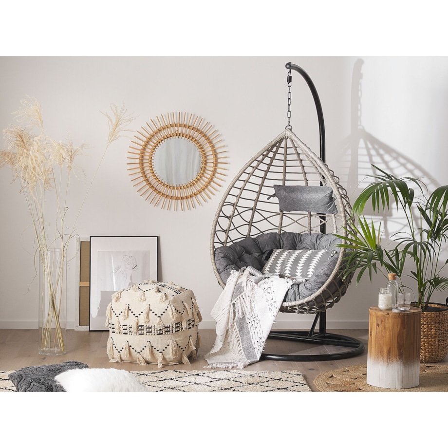 Fotel wiszący ze stojakiem z technorattanu szary ARSITA