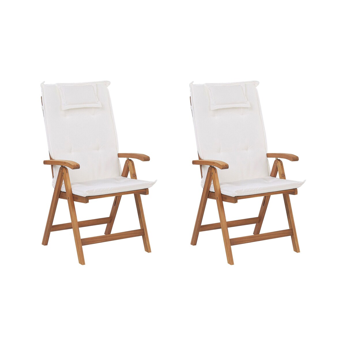 Zestaw 2 krzeseł ogrodowych składany drewno akacjowe z poduszkami kremowymi JAVA