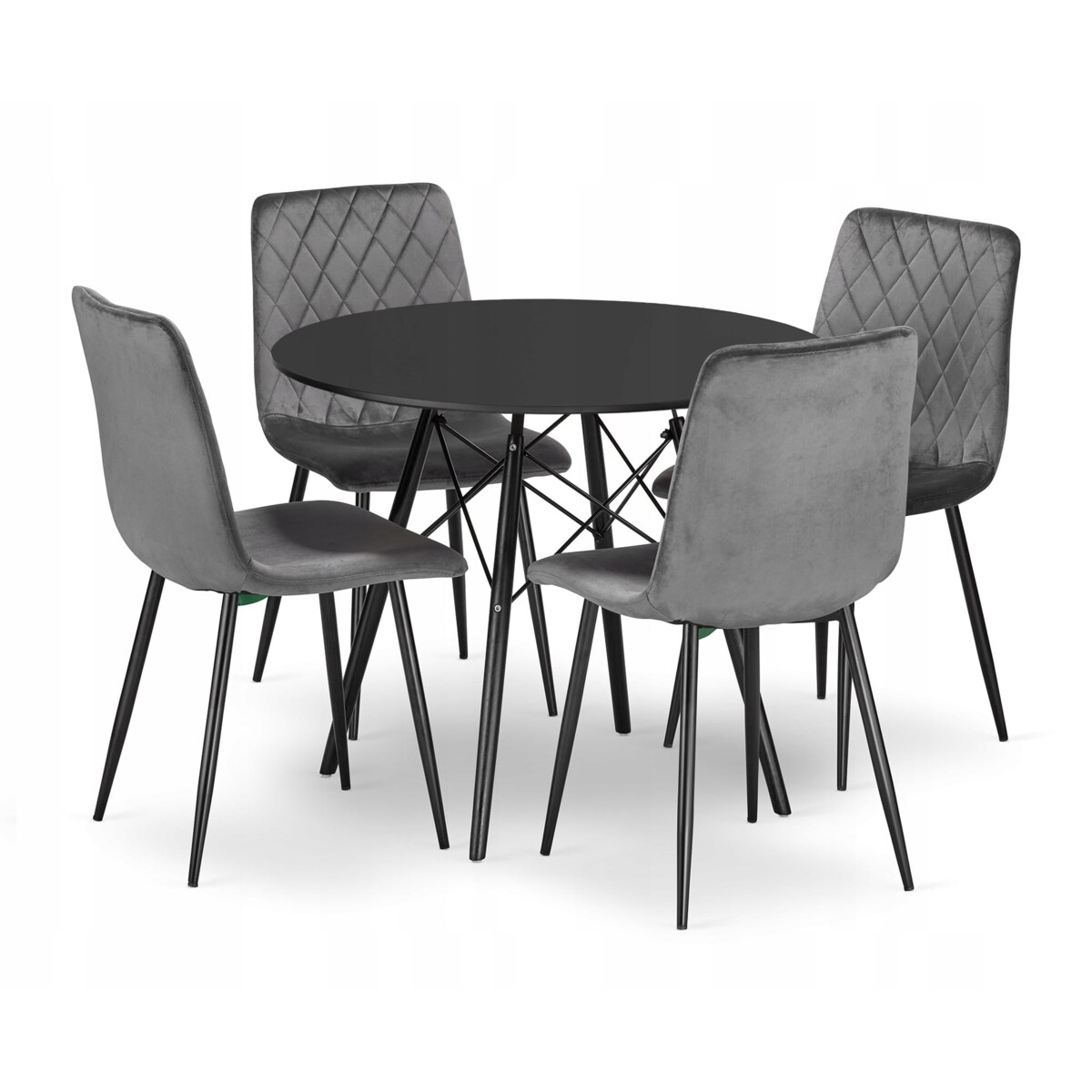 Zestaw Stół Do Jadalni Kuchni Salonu Biura  Okrągły Todi 80 Czarny + 4 Krzesła Turin Ciemnoszare