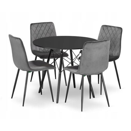 Zestaw Stół Do Jadalni Kuchni Salonu Biura Okrągły Todi 80 Czarny + 4 Krzesła Turin Ciemnoszare