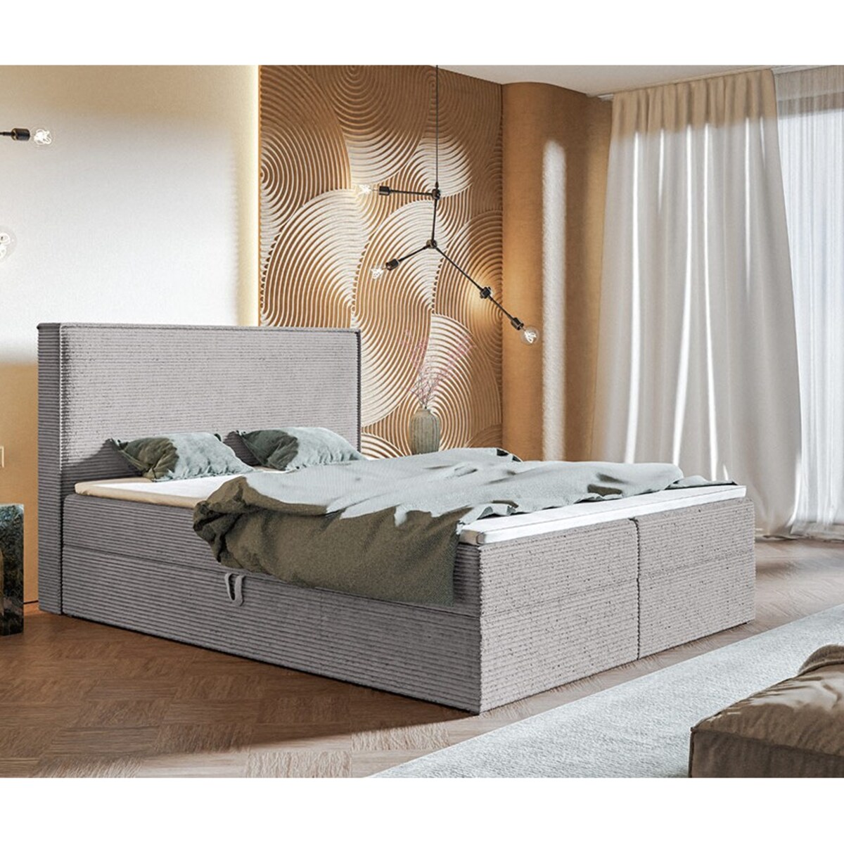 Łóżko kontynentalne FOX 9 140x200 tkanina Poso,tkanina - jasny szary