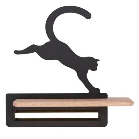 Kinkiet LAMPA ścienna CAT 21-75635 Candellux dekoracyjna OPRAWA półka LED 5W 4000K skaczący kot czarny drewno