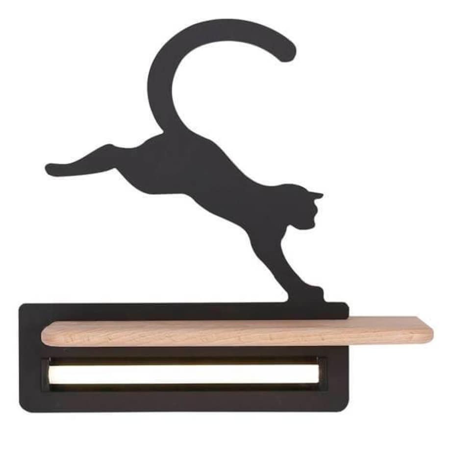 Kinkiet LAMPA ścienna CAT 21-75635 Candellux dekoracyjna OPRAWA półka LED 5W 4000K skaczący kot czarny drewno