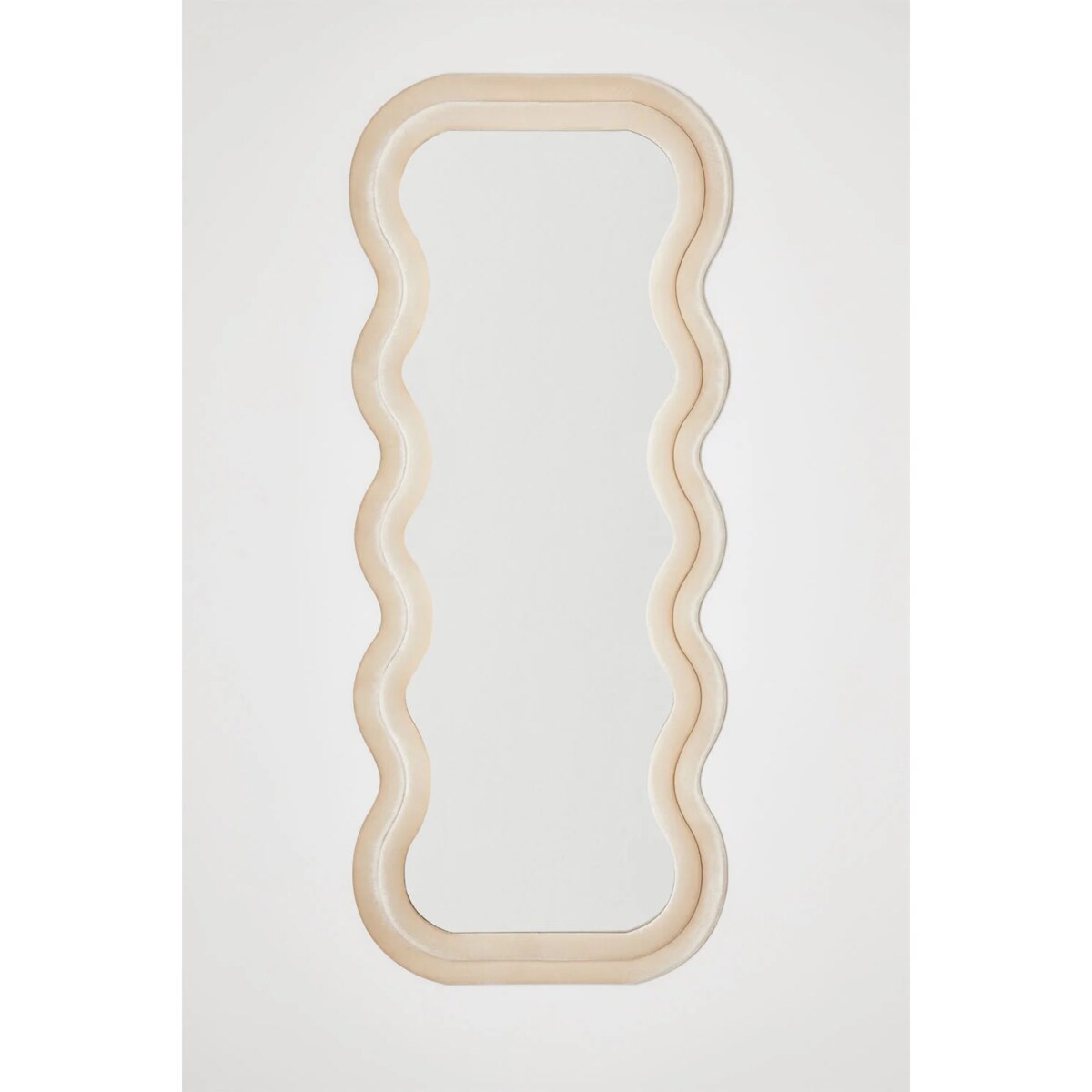 Lustro w falistej ramie aksamitne, beżowe 75x180 cm
