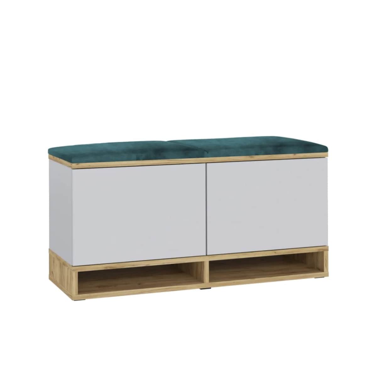 Szafka na buty z siedziskiem DUBAI biała/dąb craft/zielona