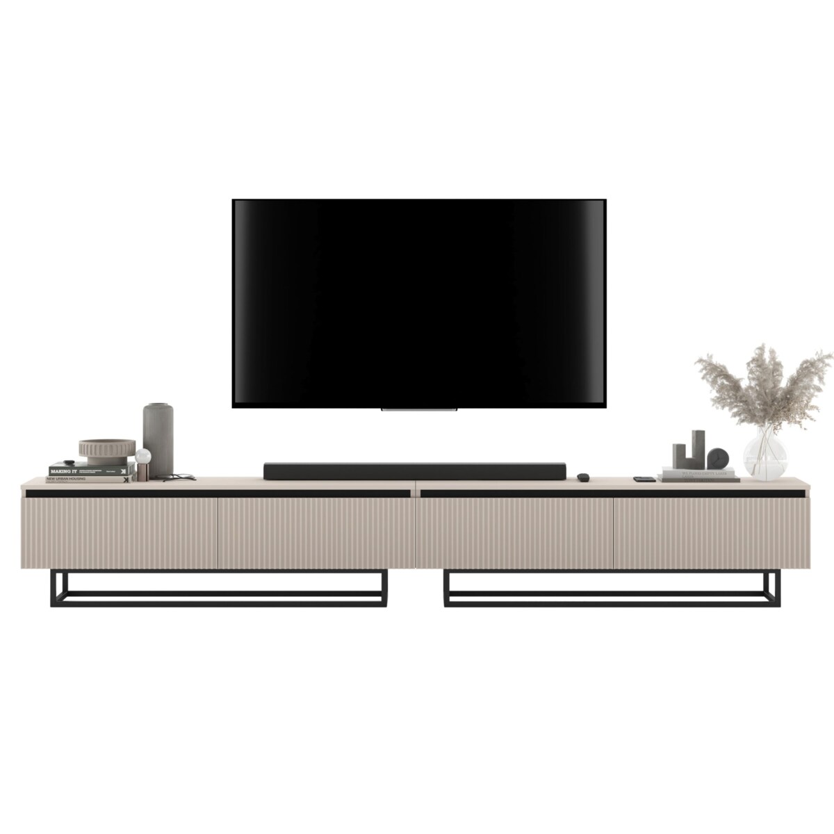 Nowoczesna Szafka RTV Glamour Komoda RTV Kaszmir Mat 280 cm czarny stelaż