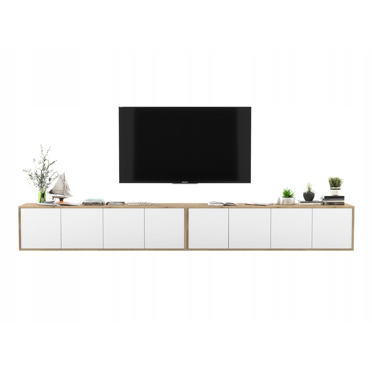 Wisząca Szafka RTV Loft Komoda RTV Dąb Wotan Biały MAT 300 cm