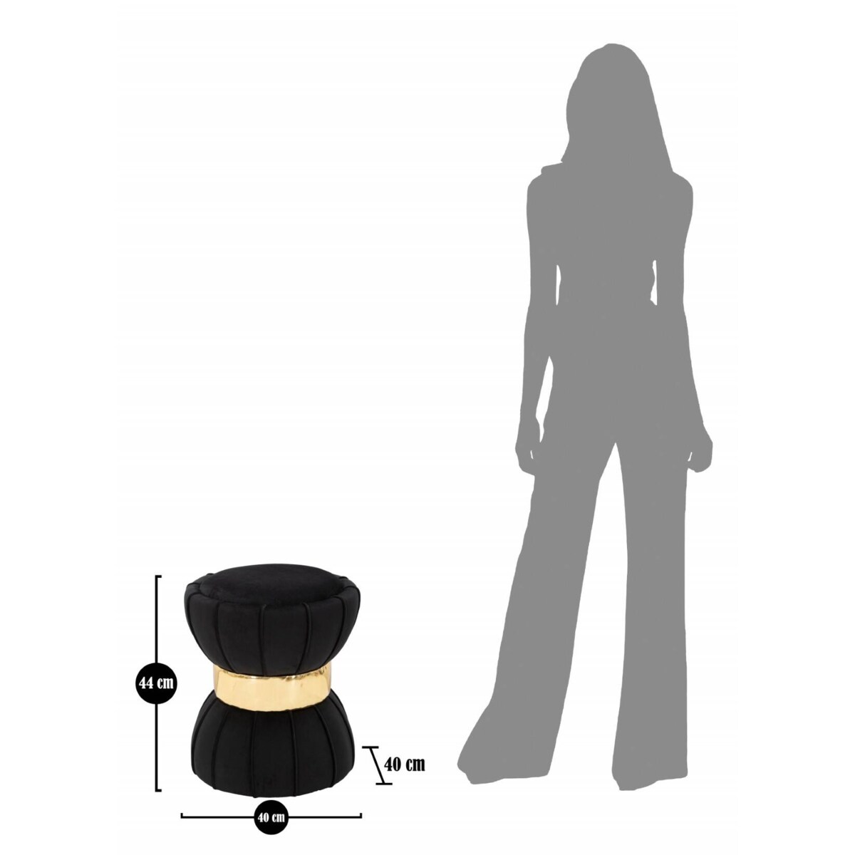 Stołek welurowy ze złotym detalem, Ø 40 cm