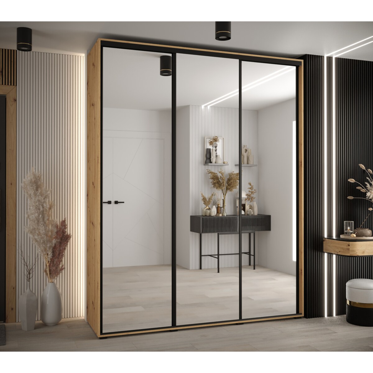 Szafa przesuwna Garderoba DAVOS 2 200 artisan/artisan/czarny