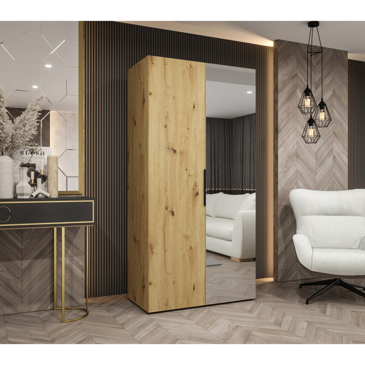 Szafa uchylna otwierana MARBELLA 2 100 wys. 202 cm Artisan + u. Czarny