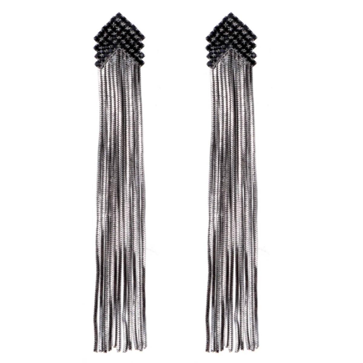 Kolczyki czarne nitki grafitowe z cyrkoniami