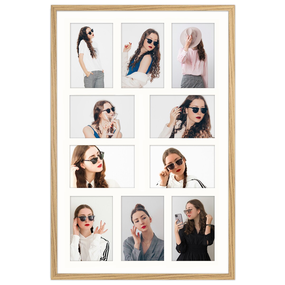 Ramka na zdjęcia 10 zdjęć 10x15 cm rama kolor dębowy foto galeria 40x60 cm FRAMAI®