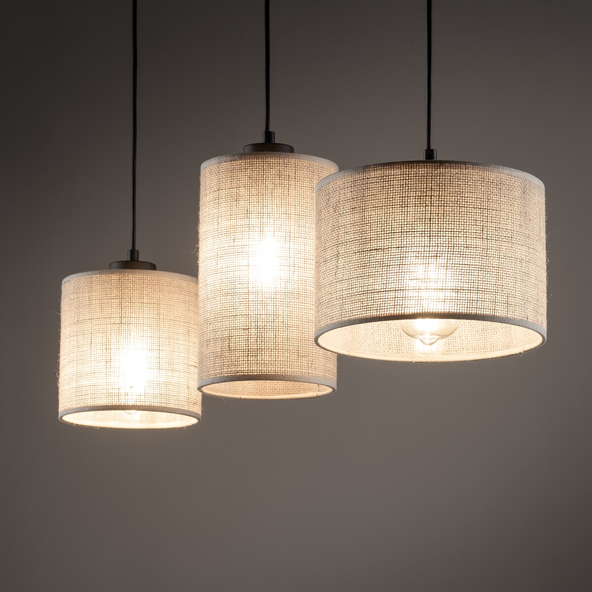 Lampa wisząca JUTA 4954 TK Lighting 3xE27 czarna z jutą regulowana vintage do salonu i jadalni
