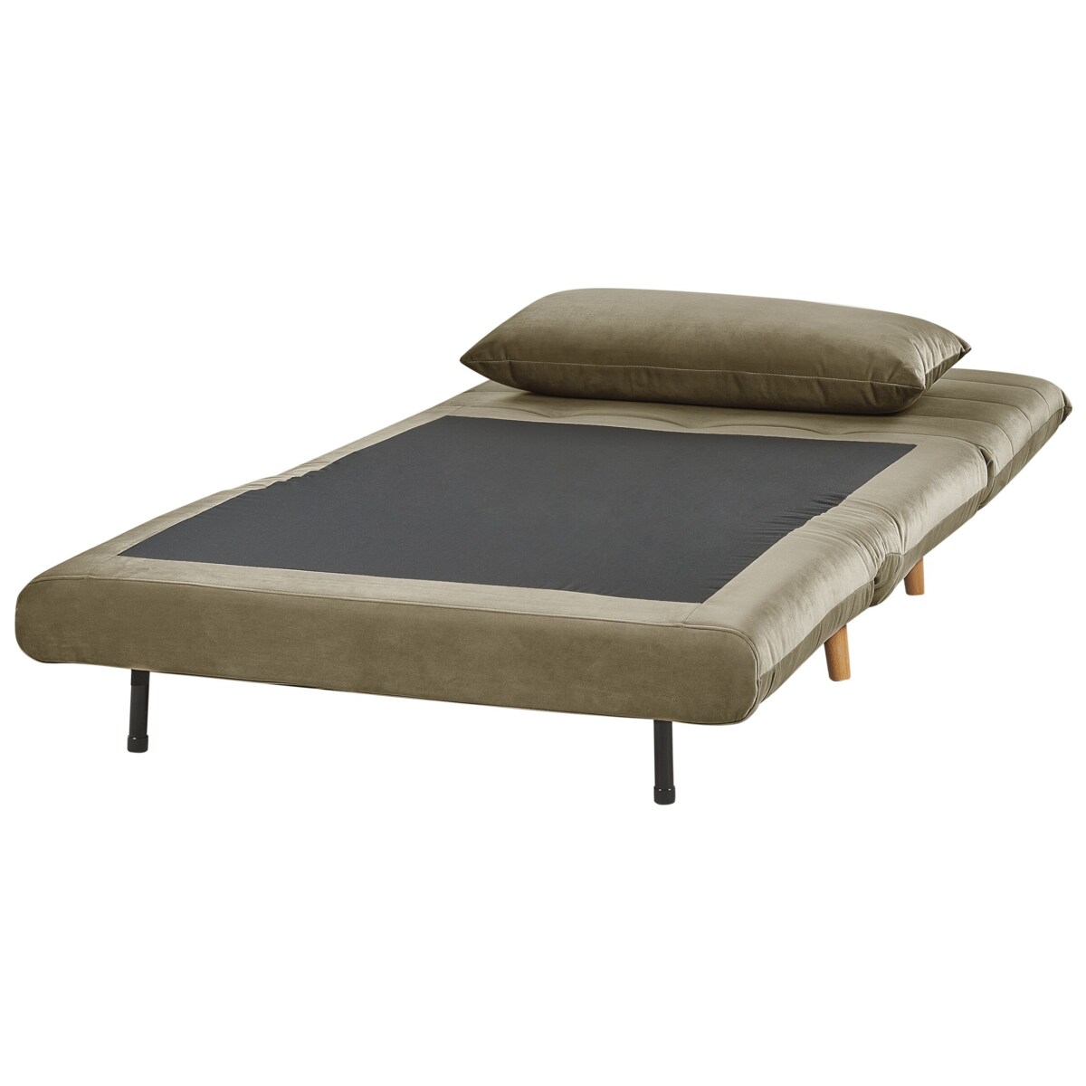 Sofa rozkładana welurowa jednoosobowa zielona oliwkowa SETTEN