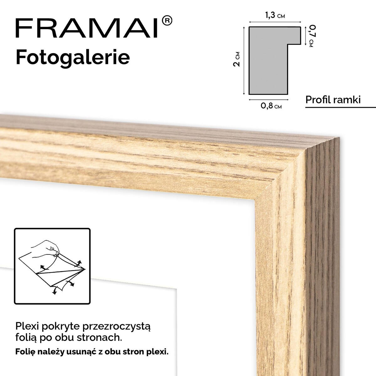 Ramka na zdjęcia 8 zdjęć 13x18 i 15x21 cm rama kolor dębowy foto galeria 50x70 cm FRAMAI®