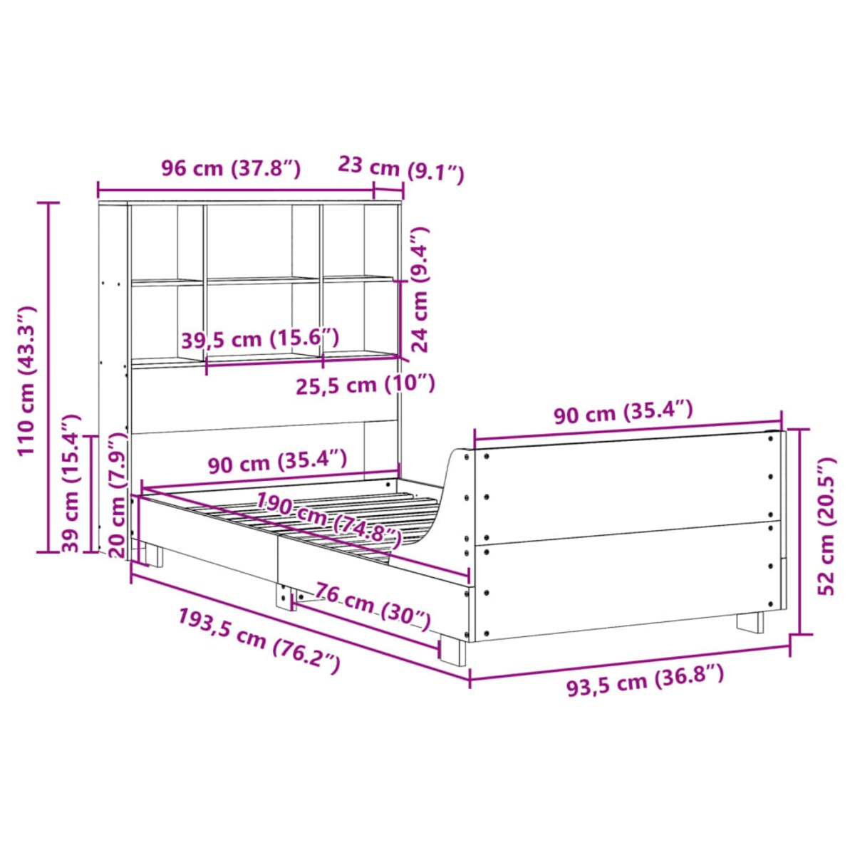 vidaXL Rama łóżka bez materaca, biała, 90x190 cm, lite drewno sosnowe