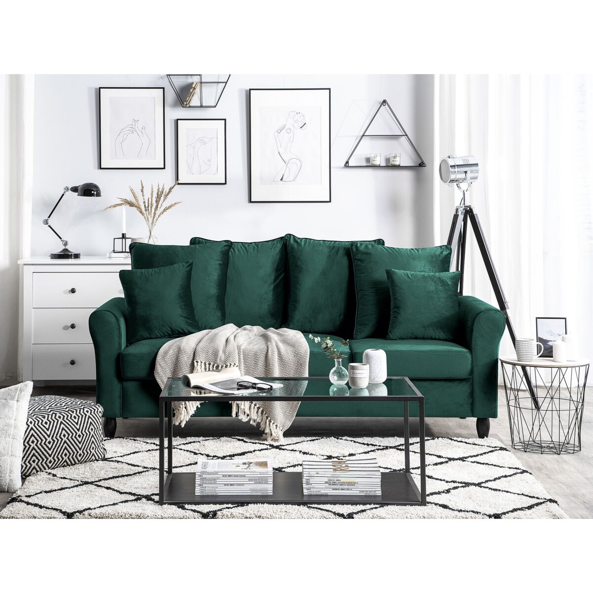 Sofa 3-osobowa welurowa szmaragdowa BORNHOLM