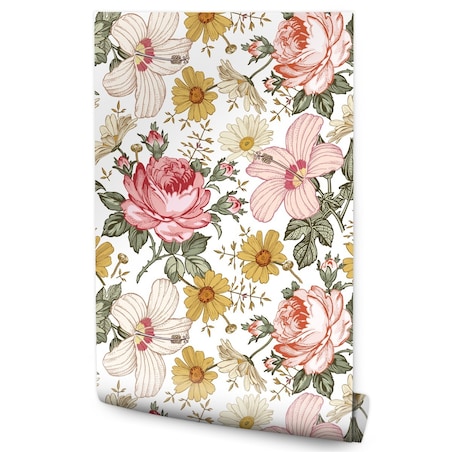 Tapeta KWIATY Róże Hibiskus Rumianek