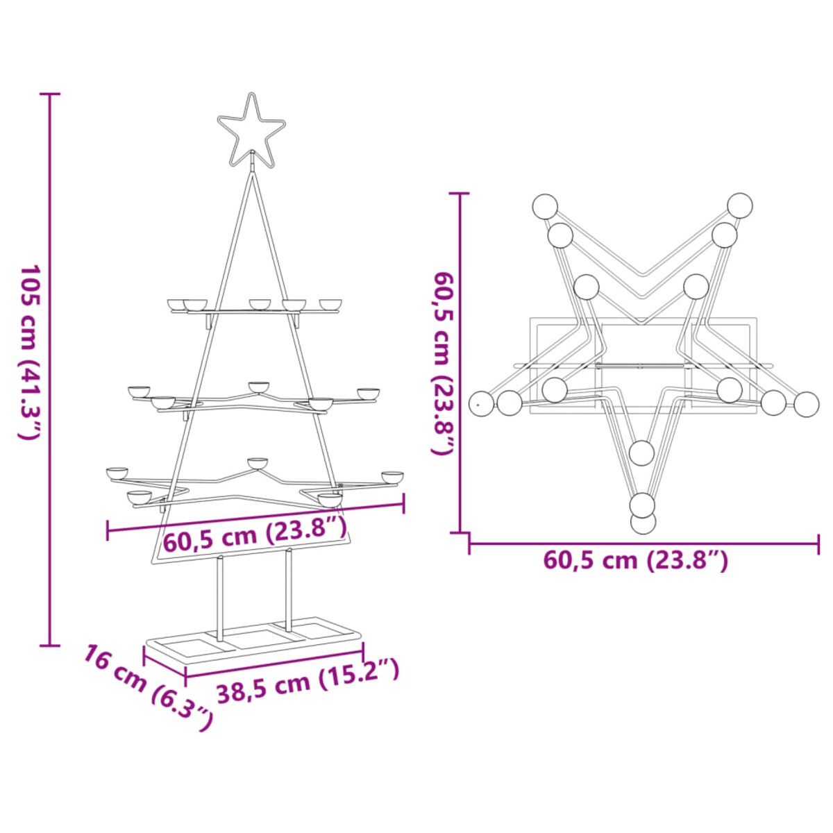 vidaXL Metalowa choinka świąteczna, do dekoracji, czarna, 105 cm