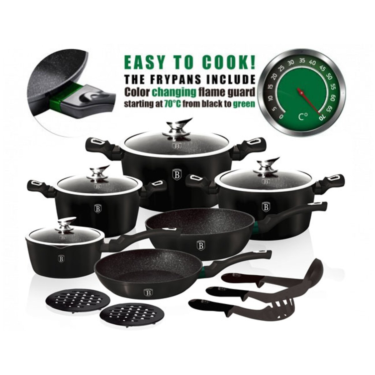 Zestaw garnków BERLINGER HAUS Metallic Line thermoguard 15 elementów