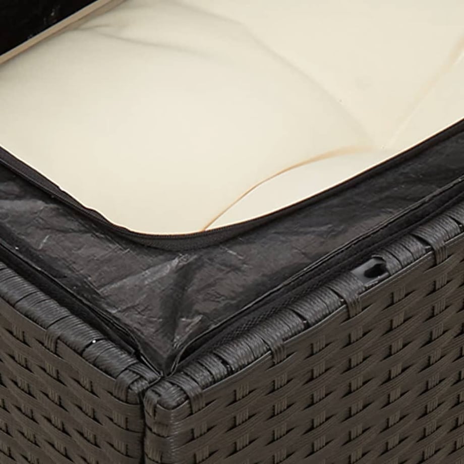 vidaXL Sofa ogrodowa z poduszkami, 2-osobowa, czarna, polirattan