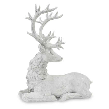 Dekoracja - figurka leżącego białego jelenia 38x32x15 cm KARGU-3 srebrny